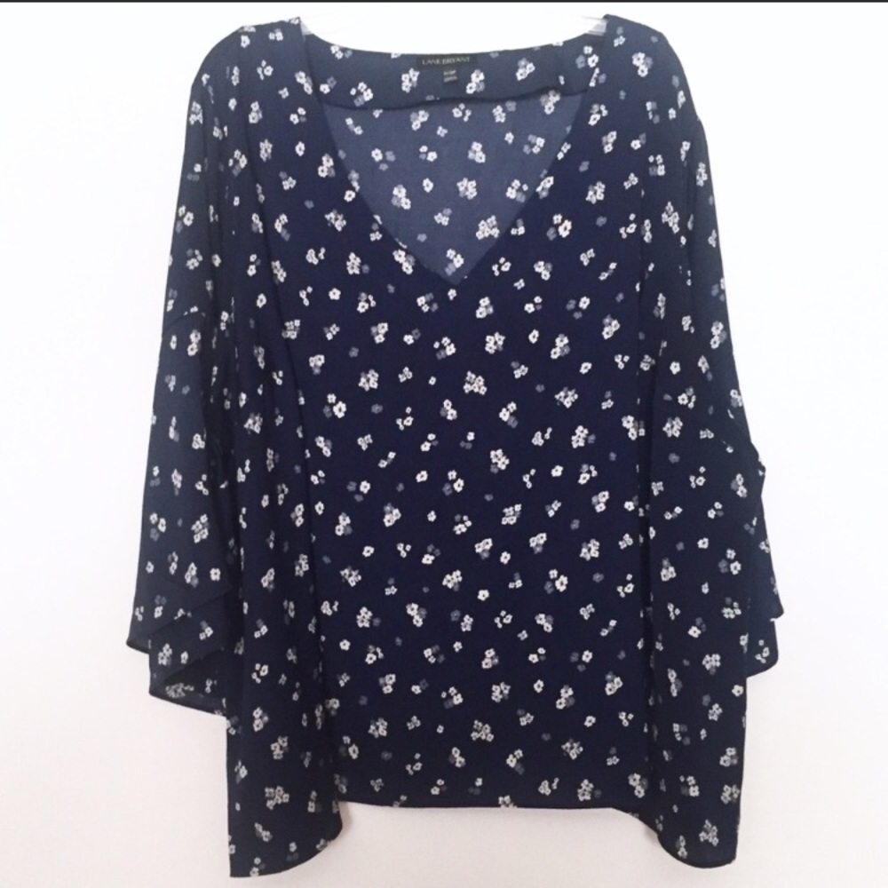 Lane Bryant Navy Blue Floral Blouse